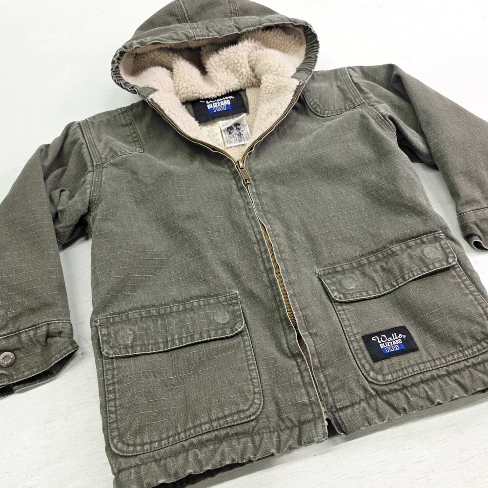 Walls Jacket Kids Boys Sz XS 4/5 Green Blizzard Pruf Ripstop Canvas Sherpa Lined